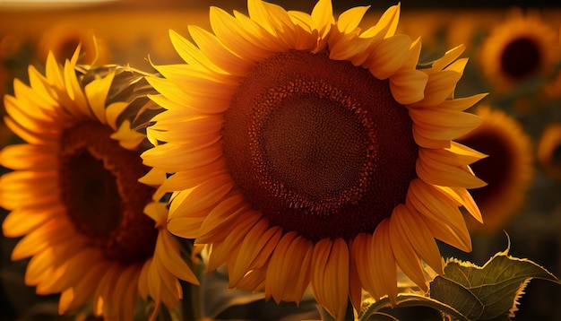 Bello primo piano dei girasoli nel campo Genera Ai