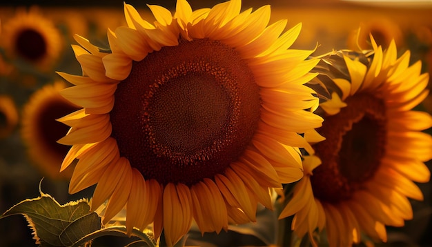 Bello primo piano dei girasoli nel campo Genera Ai