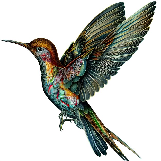 Bello primo piano del disegno di volo del colibrì