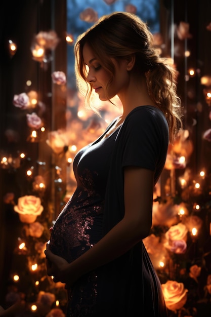 Bello ritratto estetico della ragazza della donna incinta che aspetta che il bambino nasca bel vestito e disegno di colore sfondo estetico amore di maternità