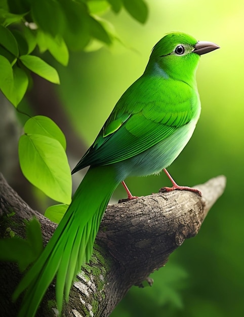 Bello uccello verde in alberi