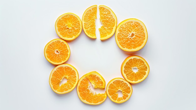 Benefici per la salute degli agrumi con vitamina C su sfondo bianco