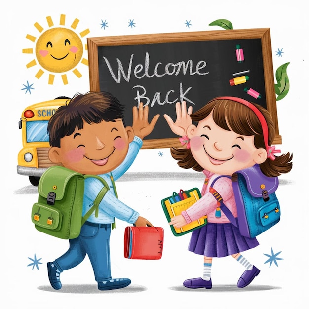 Benvenuti di nuovo a scuola, ragazzi e ragazze allegri.