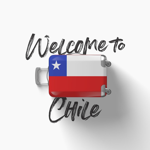 Benvenuti in Cile bandiera nazionale su una valigia da viaggio d render
