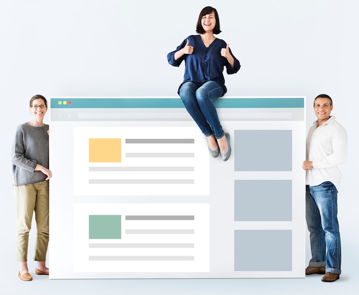 Photo beragam orang dengan mockup browser internet