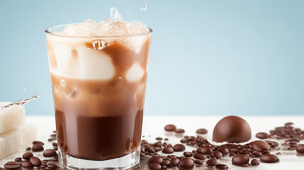 Bere caffè freddo con ghiaccio e schizzi