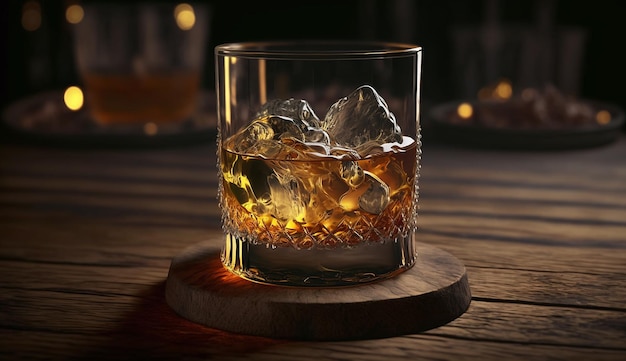 Bere cocktail alcolici di whisky con bicchiere di ghiaccio Immagine generata dall'AI