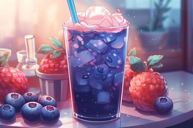 Berry cocktail in una bevanda ghiacciata di vetro