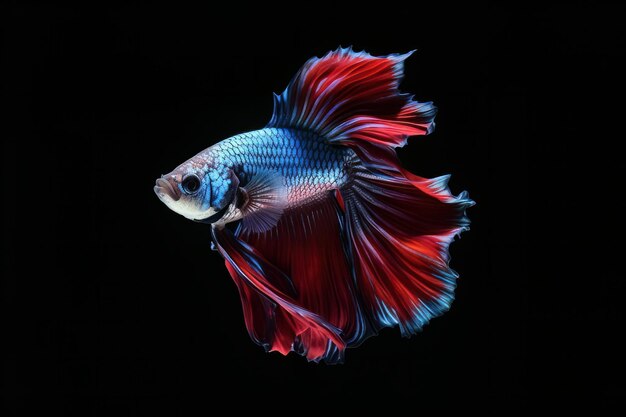 Betta pesce pesce combattente siamese betta splendens isolato su sfondo nero Generativo ai