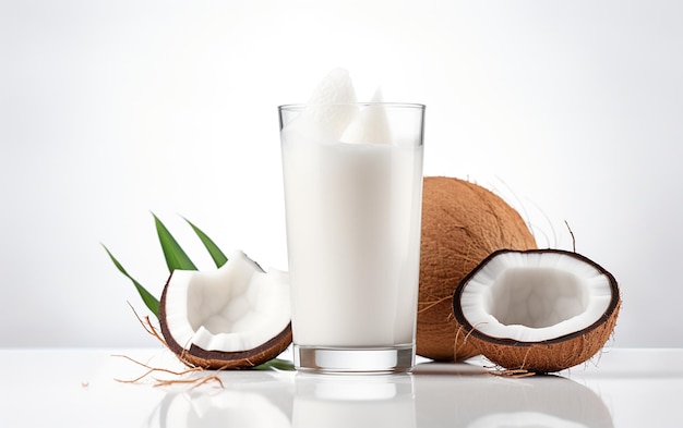 Bevanda al cocco su uno sfondo bianco