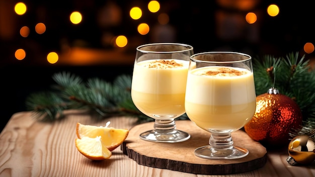 Bevanda al latte di Natale con spezie eggnog in bicchieri di bicchieri umore festivo generato dall'IA