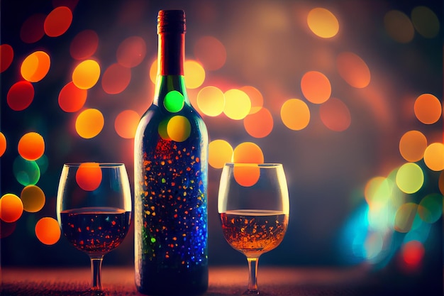 Bevanda alcolica con due bicchieri e uno sfondo colorato sfocato