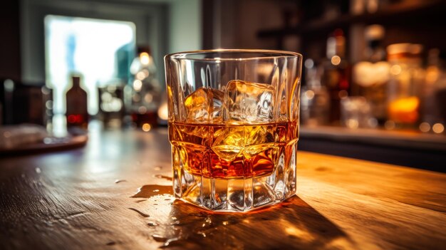 bevanda alcolica whisky con ghiaccio in un bicchiere ai generativo