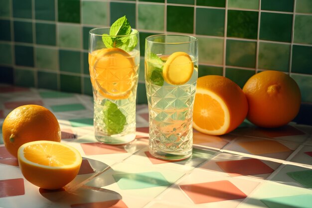 Bevanda alla limonata in bicchieri di cristallo ai generativa