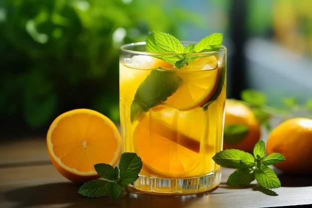 Bevanda alla menta, arancia, mango, limone