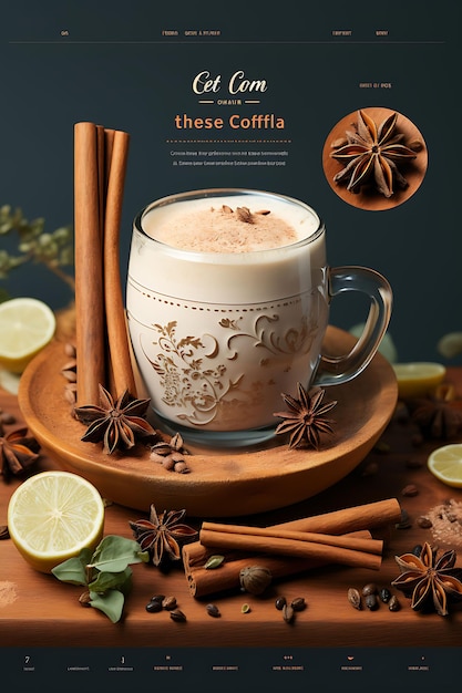 Bevanda Chai Latte con cannella e cardamomo Sito web di layout culturale culinario accogliente e caldo di Co India