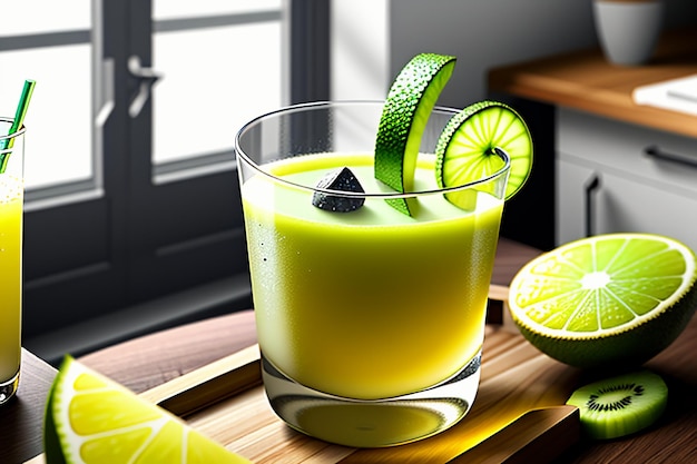 Bevanda di succo di kiwi di frutta verde sul tavolo