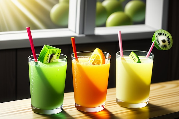 Bevanda di succo di kiwi di frutta verde sul tavolo