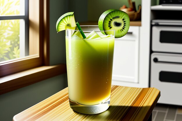 Bevanda di succo di kiwi di frutta verde sul tavolo