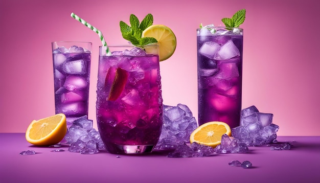 Bevanda estiva con acqua viola e soda Woowoo cocktail