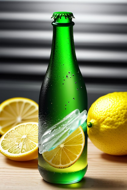 Bevanda ghiacciata di succo di limone in una tazza di vetro che pubblicizza la carta da parati dal design con effetti speciali e schizzi di gocce d'acqua