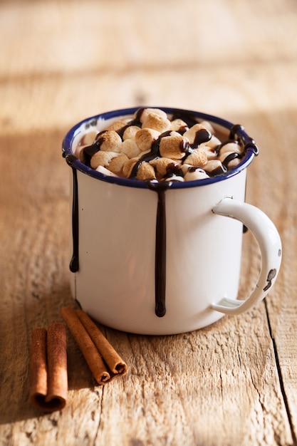 Bevanda invernale alla cannella S'mores con mini marshmallow e cioccolata calda