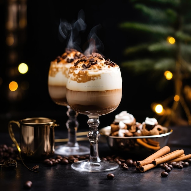 Bevanda invernale per epicurei Cocktail al caffè con decorazioni natalizie e copertura cremosa