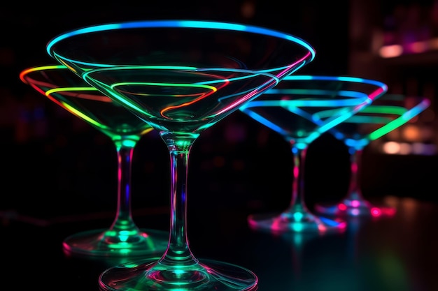 Bevanda martini fresca con luci al neon al bar IA generativa