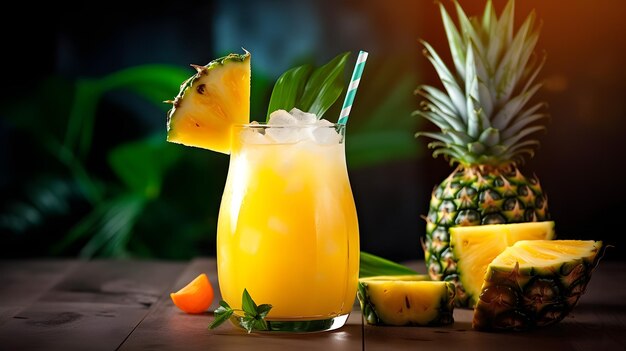 Bevanda rinfrescante di ananas e ananas fresco sulla tavola Immagine Stock per Tropical B