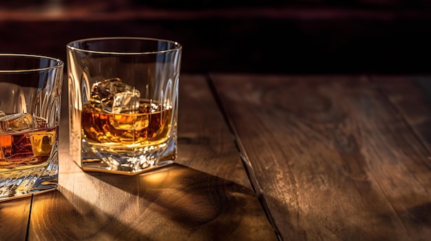 Bevande di whisky su legno Generative Ai
