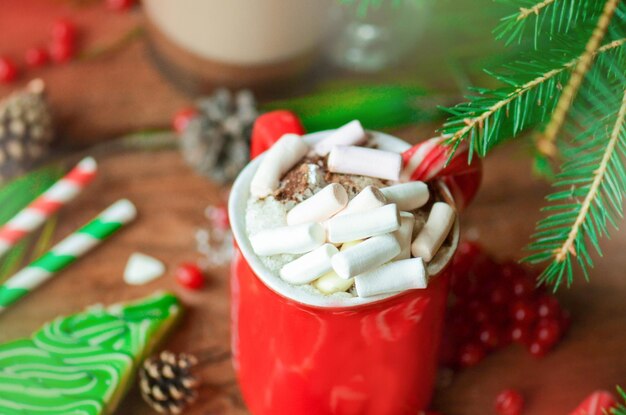 Bevande tazza di cioccolata calda Inverno e concetto di Natale