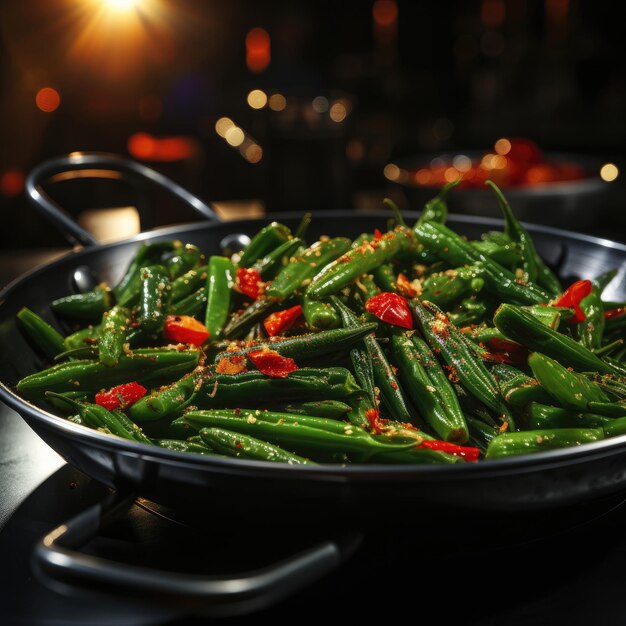 Bhindi Masala Okra cotto con cipolle pomodori e spezie vegano