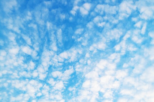 Bianche nuvole altocumulus sparse sul cielo azzurro soleggiato