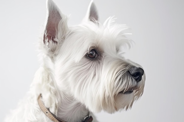 Bianco carino bel cane razza scotch terrier cane isolato su bianco primo piano colore raro bellissimo animale domestico