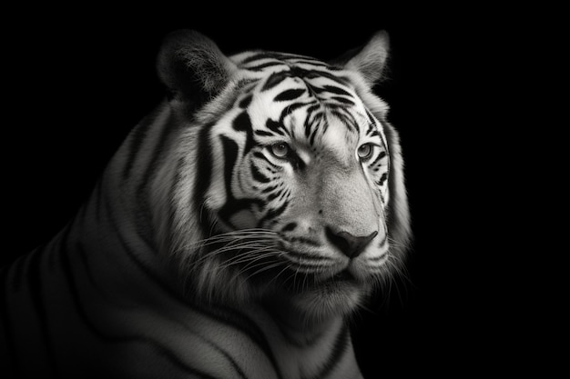 Bianco nero Bella tigre isolata su sfondo nero