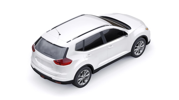 Bianco SUV urbano per famiglie di medie dimensioni su sfondo bianco Illustrazione 3D
