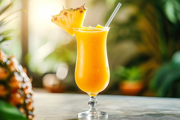 Bicchiere con cocktail analcolico tropicale con succo di ananas