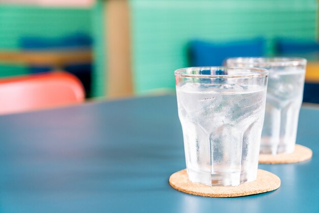 bicchiere d'acqua sul tavolo