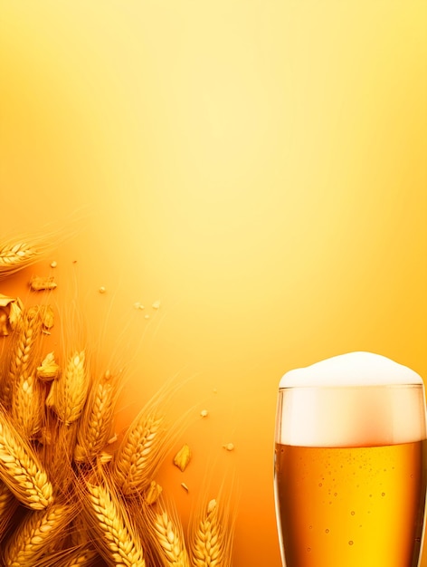 Bicchiere da birra e sfondo di grano con copia spazio del testo