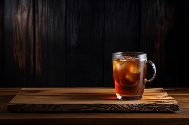 Bicchiere da caffè e tazza di caffè sul tavolo in legno generato da Ai