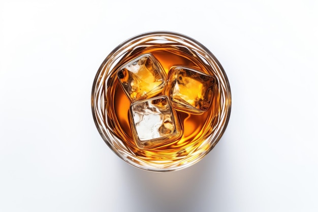 Bicchiere da whisky visto dall'alto isolato su bianco
