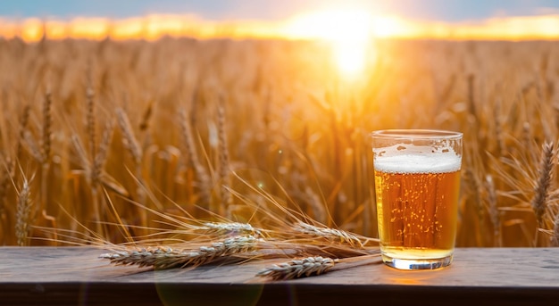 bicchiere di birra di frumento in un campo di grano