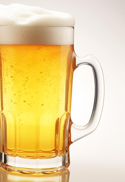 Bicchiere di birra fredda con schiuma di birra originale di qualità bevanda alcolica sapore e celebrazione delle vacanze