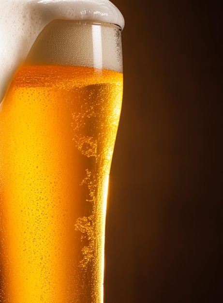Bicchiere di birra fredda con schiuma di birra premium originale bevanda alcolica sapore e idea di celebrazione delle vacanze