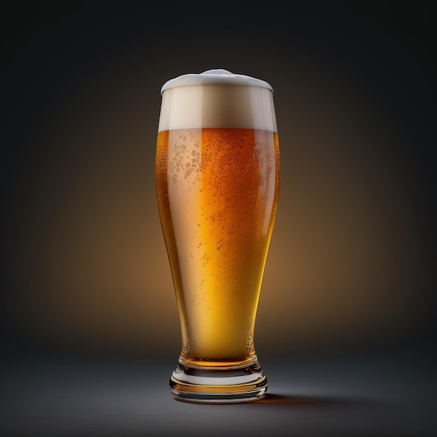 Bicchiere di birra fresca e fredda su sfondo scuro ai generativo