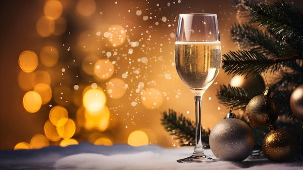 Bicchiere di champagne Notte di Natale Vigilia di Capodanno AI immagine generata