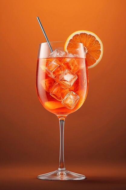 bicchiere di cocktail Aperol spritz isolato su sfondo arancione ai generativo