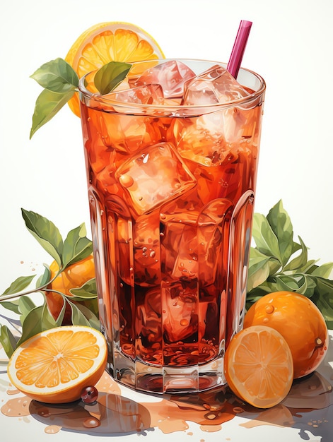 Bicchiere di cocktail aperol spritz o delizioso succo d'arancia fresco freddo e fetta d'arancia Bevanda estiva