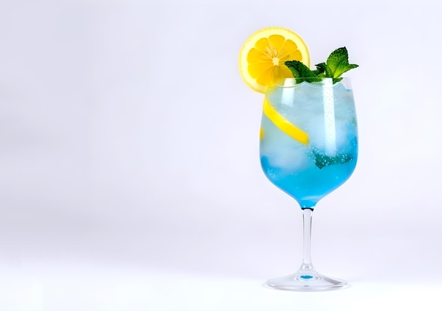 Bicchiere di cocktail Blue Lagoon su sfondo bianco IA generativa