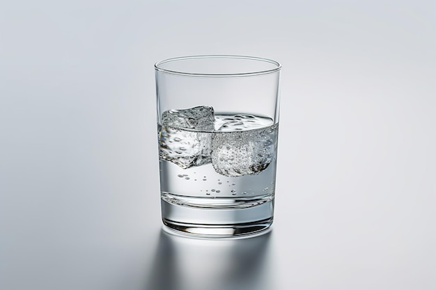 Bicchiere di cubetti di ghiaccio e acqua su un tavolo